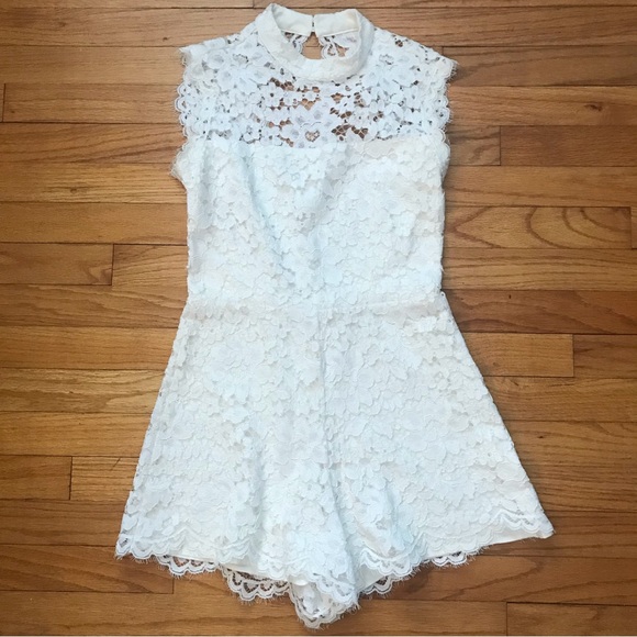 Alexis Delfine Short-Sleeve Lace Romper, White - Picture 6 of 7